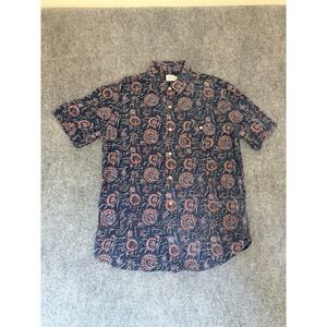 Faherty Brand Mens Navy Blue Floral Paisley Short Sleeve Coast Shirt Sz M
